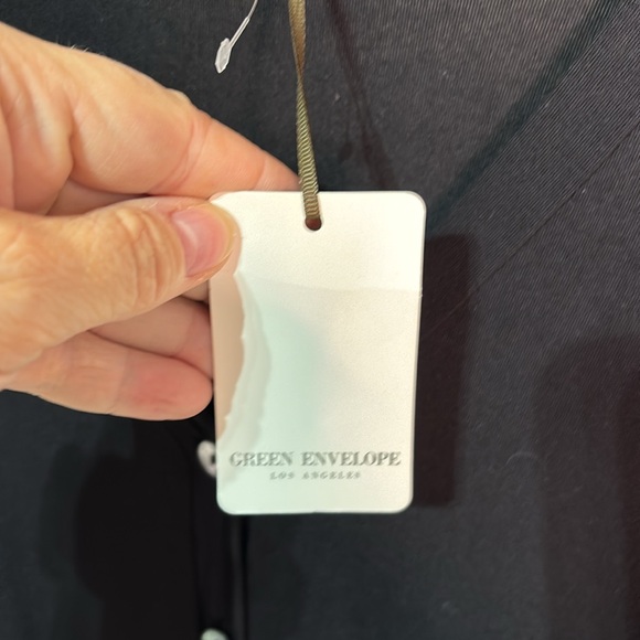 Green Envelope 2x black button down soft tied waistline hi low hemline nwt - Picture 5 of 8